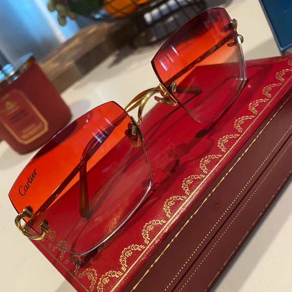 100% Authentic Cartier Frames with Red Tint and gold frames - Picture 2 of 3